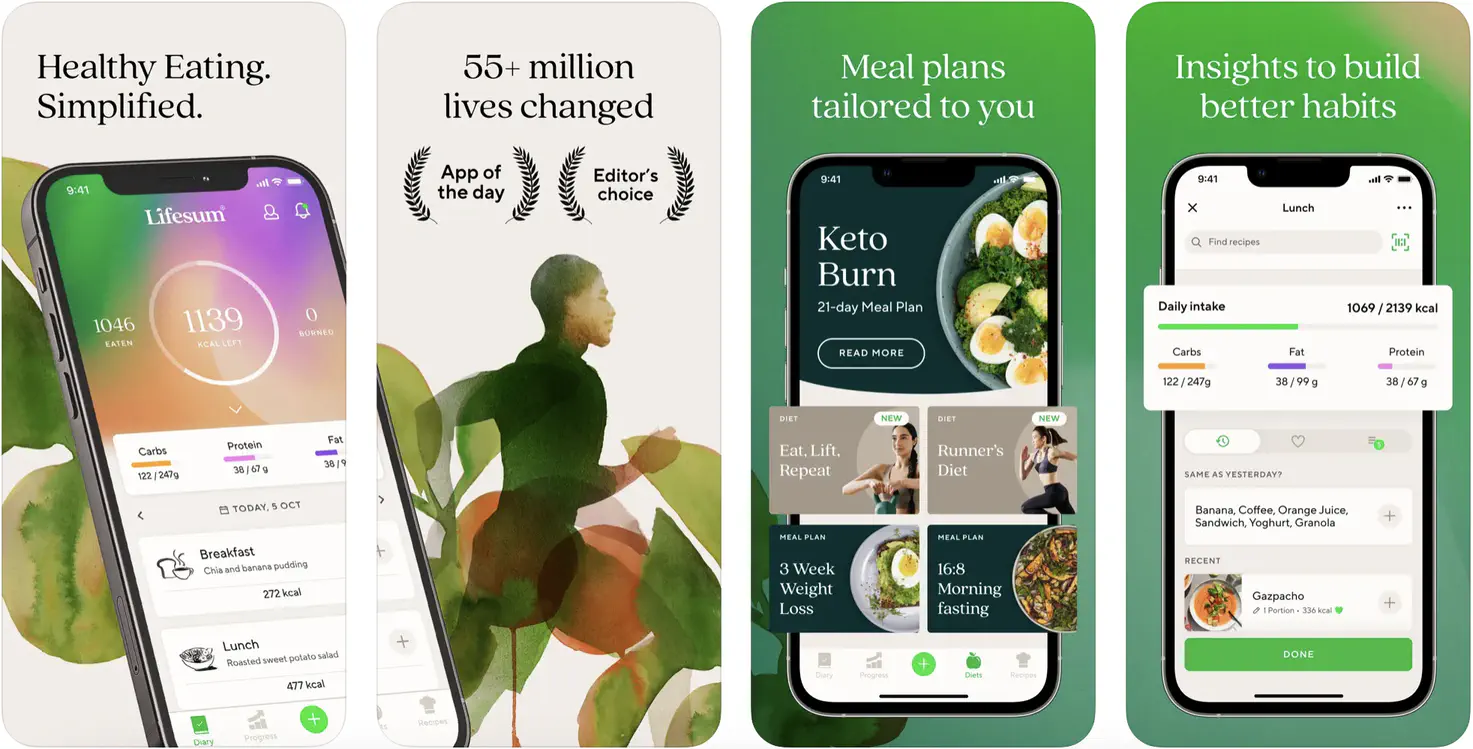 Lifesum Food Tracker & Fasting screens
